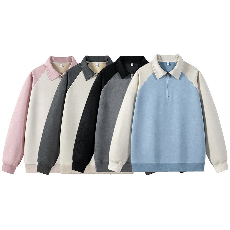 Damen stylischer Sweat-Pullover mit Kragen und halbseitigem Reißverschluss