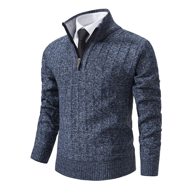 Herren Strickpullover mit hochabschließendem Kragen und Reißverschluss Taschen