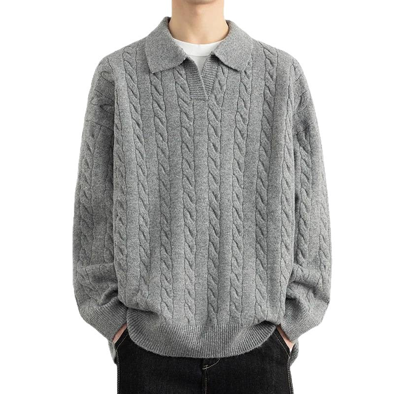 Herren Strickpullover mit Nautical Cable-Muster und klassischem Kragen R&B