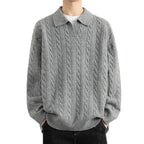 Herren Strickpullover mit Nautical Cable-Muster und klassischem Kragen R&B