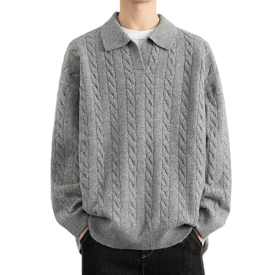 Herren Strickpullover mit Nautical Cable-Muster und klassischem Kragen R&B
