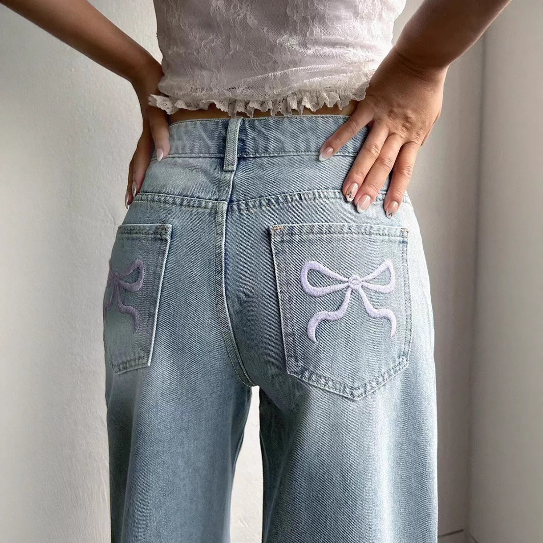 Damen Weite Jeans mit lässigem Schnitt und fransigen Säumen R&B