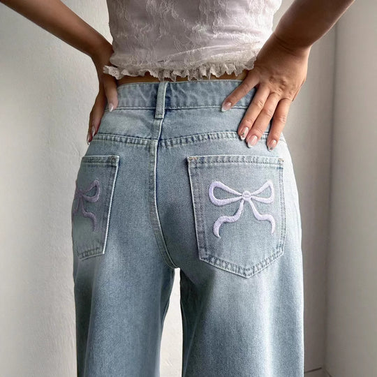 Damen Weite Jeans mit lässigem Schnitt und fransigen Säumen R&B