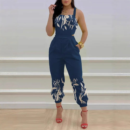Damen modisches Jumpsuit mit floralem Design und tiefem Rückenausschnitt R&B