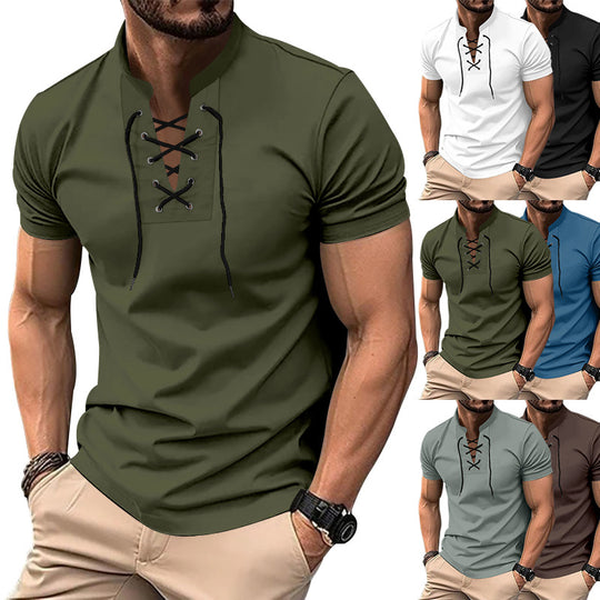 Herren lässiges Poloshirt mit Schnürung R&B