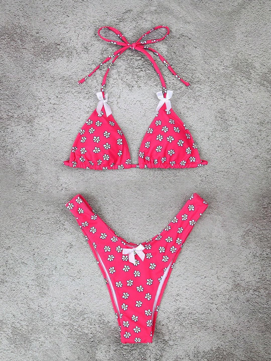Damen Triangel-Bikini mit verspielten Blumenmotiven R&B