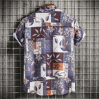 Herren Kurzarmhemd mit floralem Patchwork-Design
