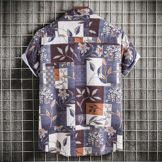 Herren Kurzarmhemd mit floralem Patchwork-Design R&B