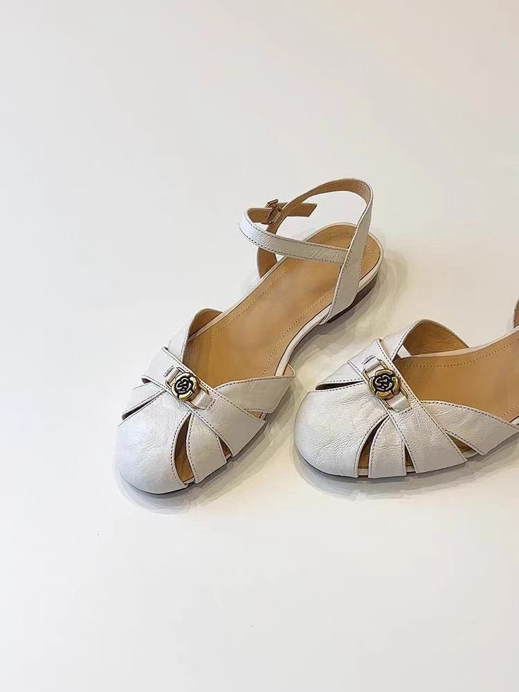 Damen Sling-Pantoletten mit modischen Falten und dekorativer Schnalle R&B