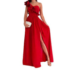 Damen Maxikleid mit asymmetrischem Schnitt und voluminösem Rüschendetail R&B