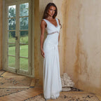 Damen Elegantes Langes Kleid mit Spitzendetails und Wickeleffekt R&B