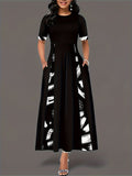 Damen Maxikleid mit grafischem Druck und seitlichen Taschen