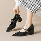 Damen elegante Pumps mit modischem Riemen und Blockabsatz