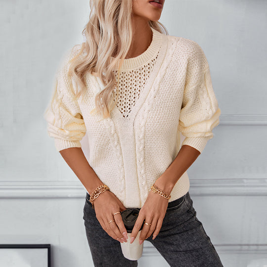 Damen Strickpullover mit modernem V-Ausschnitt und Zopfdesign R&B