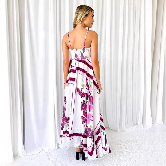 Damen Maxikleid mit modernen grafischen Mustern und dünnen Trägern R&B