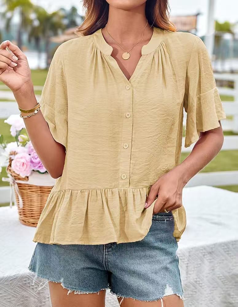 Damen Bluse mit Rüschenschößchen und halblangen Ärmeln R&B