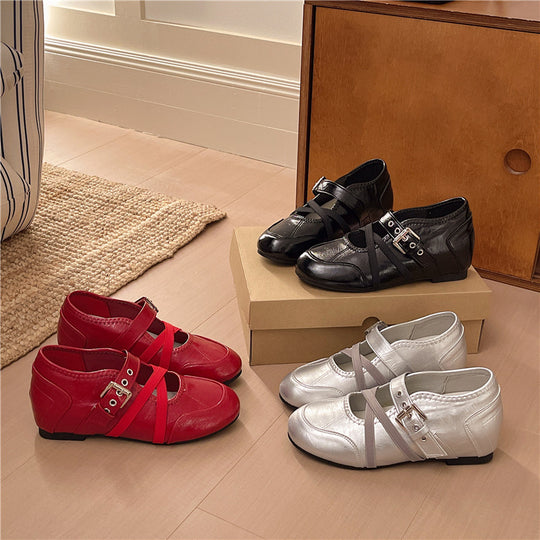 Damen Ballerinas mit stylishen Riemchen und mittelhohem Absatz R&B
