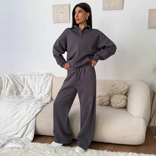 Damen lässiges Poloshirt und weite Hose Set R&B