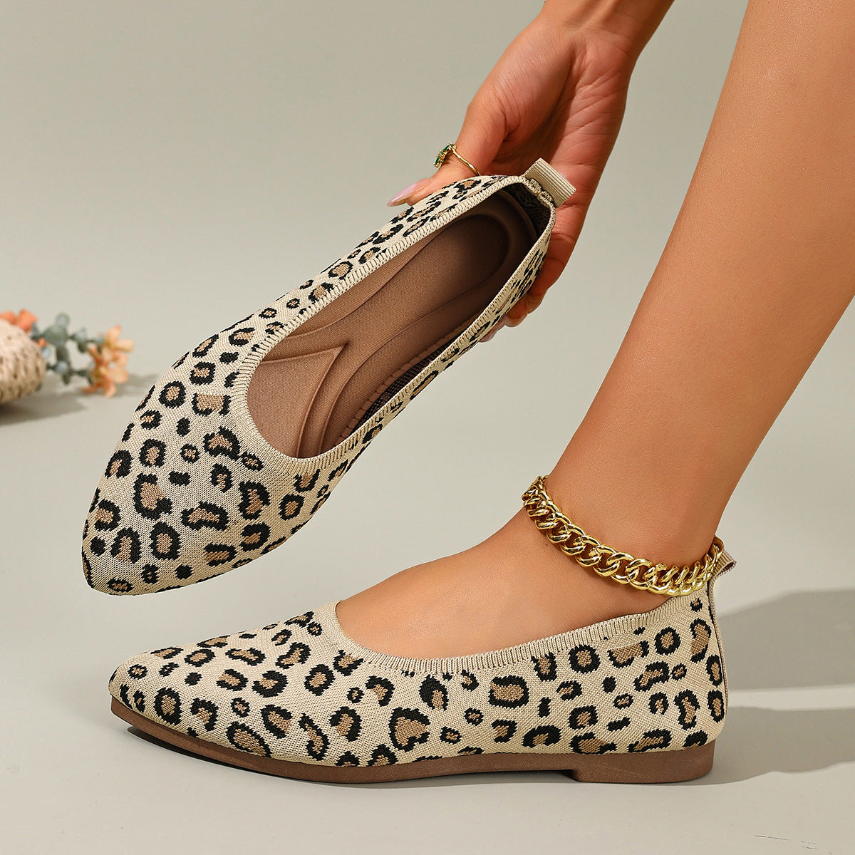 Damen Ballerinas mit elegantem Leopardenmuster und weichem Fußbett R&B