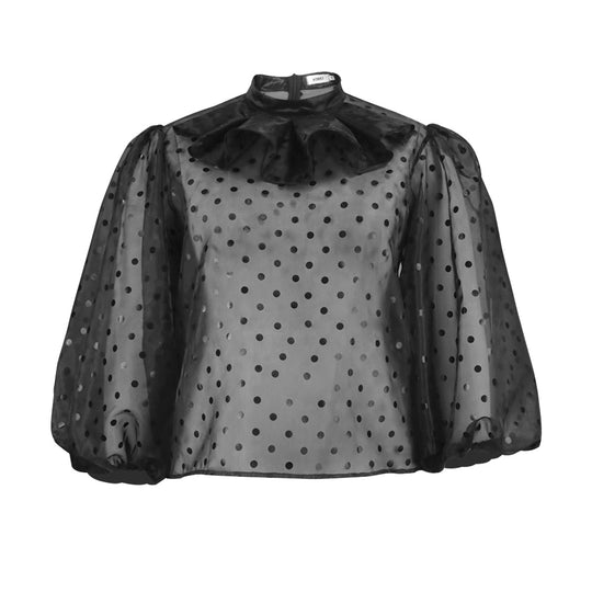 Damen Bluse mit voluminösen Puffärmeln und Polka-Dots R&B