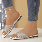 Damen Glitzernde Slipper mit modischem Schleifen-Design und rutschfester Sohle R&B