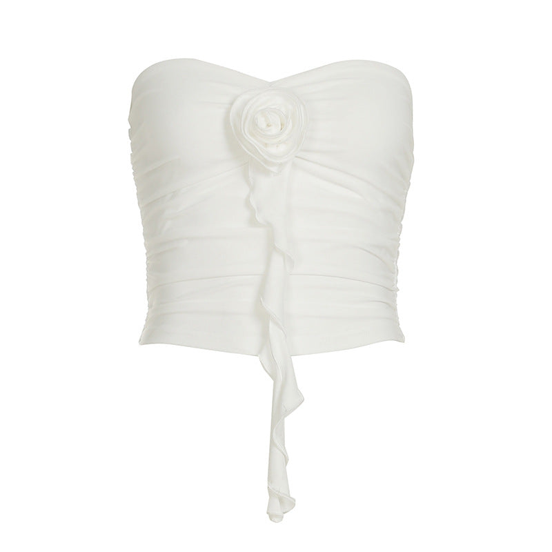 Damen Bustier-Oberteil mit raffiniertem Rüschendesign und eleganter Rosendekoration R&B