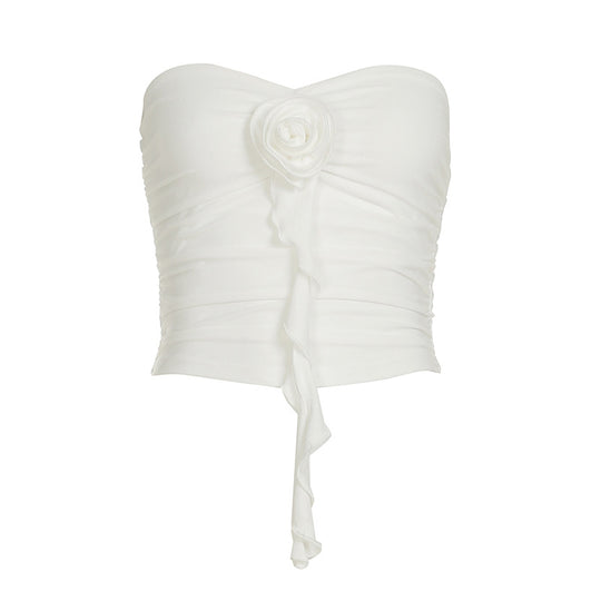 Damen bügelfreies Bustier-Oberteil mit dekorativer Raffung und Blütenapplikation R&B
