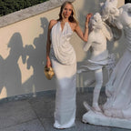 Damen Elegantes Maxikleid mit gerafftem Oberteil und hochwertigem Satinfinish R&B