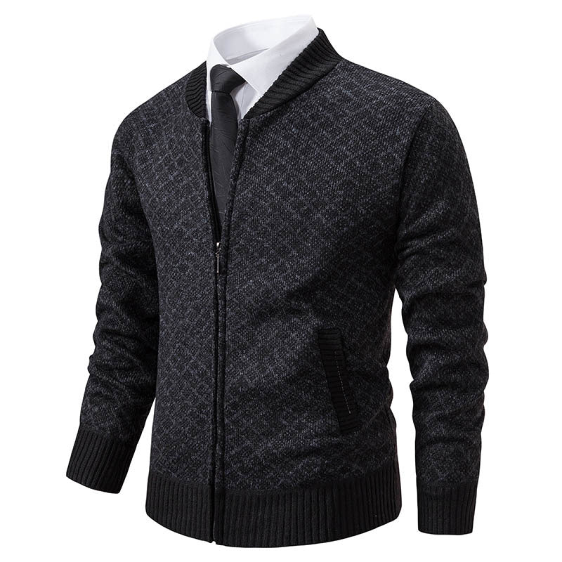 Herren modische Strickjacke mit modernem Zopfmuster und Reißverschluss