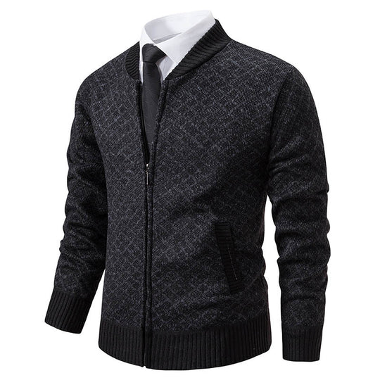 Herren modische Strickjacke mit modernem Zopfmuster und Reißverschluss R&B
