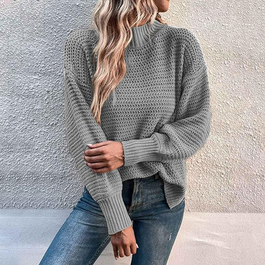Damen Strickpullover mit hohem Stehkragen und strukturiertem Design R&B