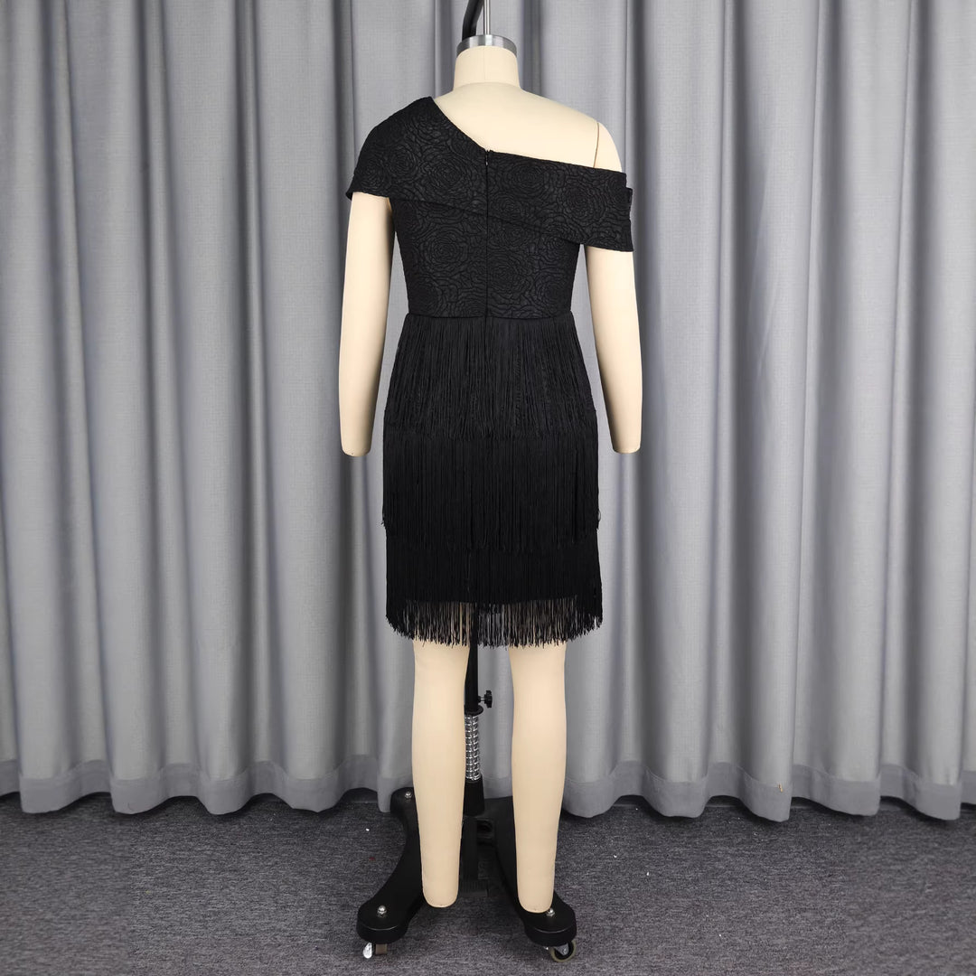 Damen glamouröses Abendkleid mit Rüschen und Fransen R&B