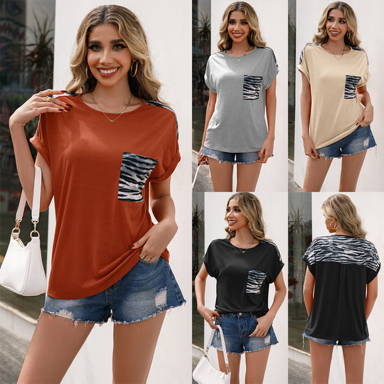 Damen lässiges T-Shirt mit einzigartiger Tierdrucktasche und oversized Schnitt R&B