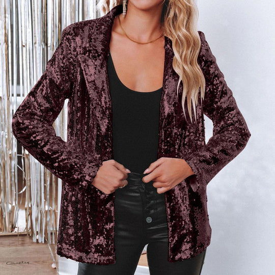Damen Paillettenjacke mit weitem Schnitt und eleganten Details R&B