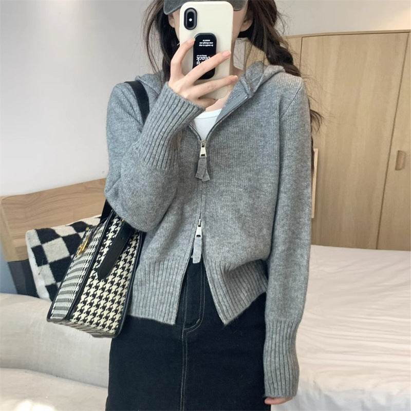 Damen Strickjacke mit hohem Kragen und Reißverschluss R&B