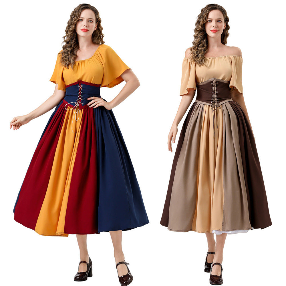 Damen Elegantes Maxikleid mit taillierter Schnürung und luftigen Ärmeln R&B
