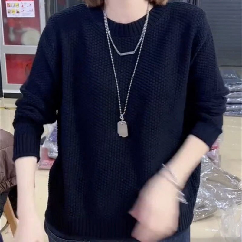 Damen lässiger Strickpullover mit strukturierter Oberfläche und weitem Schnitt R&B