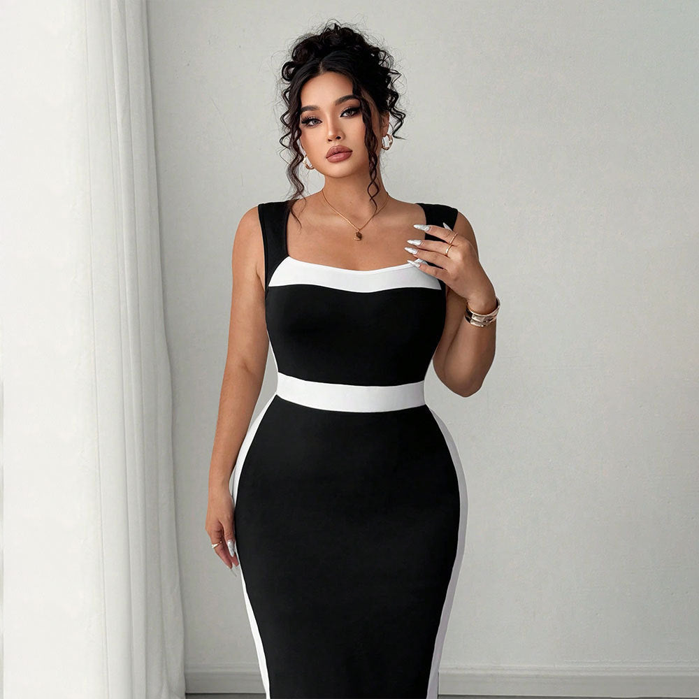Damen figurbetontes Midi-Kleid mit Kontrastdetail und schmalem Schnitt R&B