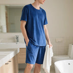 Herren nan Samtvelours Lounge-Set mit Rundhals-Kurzarmshirt und Kordelshorts R&B