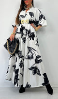 Damen Maxikleid mit raffiniertem Knopfdesign und floralem Druck R&B