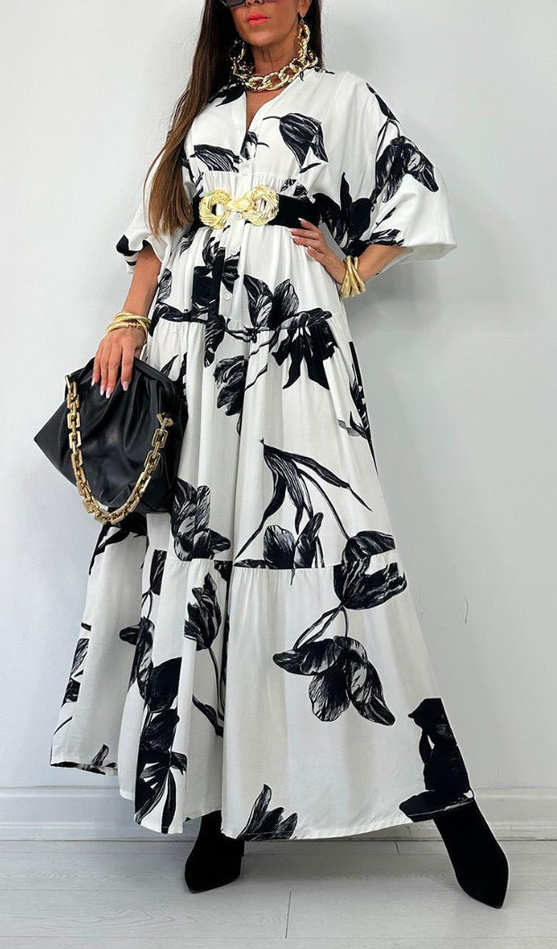 Damen Maxikleid mit raffiniertem Knopfdesign und floralem Druck R&B