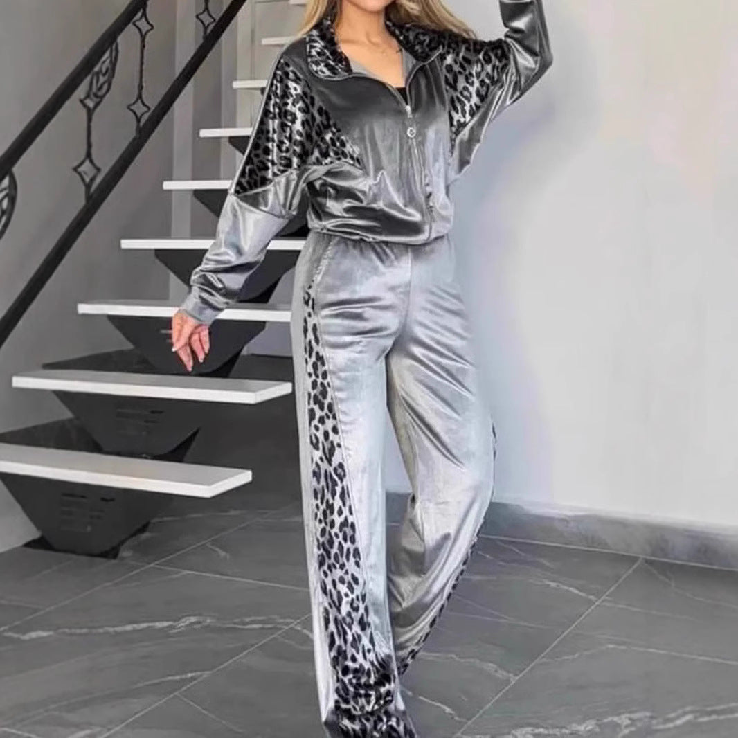 Damen Sportlicher Lounge-Anzug mit elegantem Leoprint R&B
