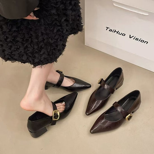 Damen elegante Ballerinas mit dekorativem Riemchen und goldener Schnalle R&B