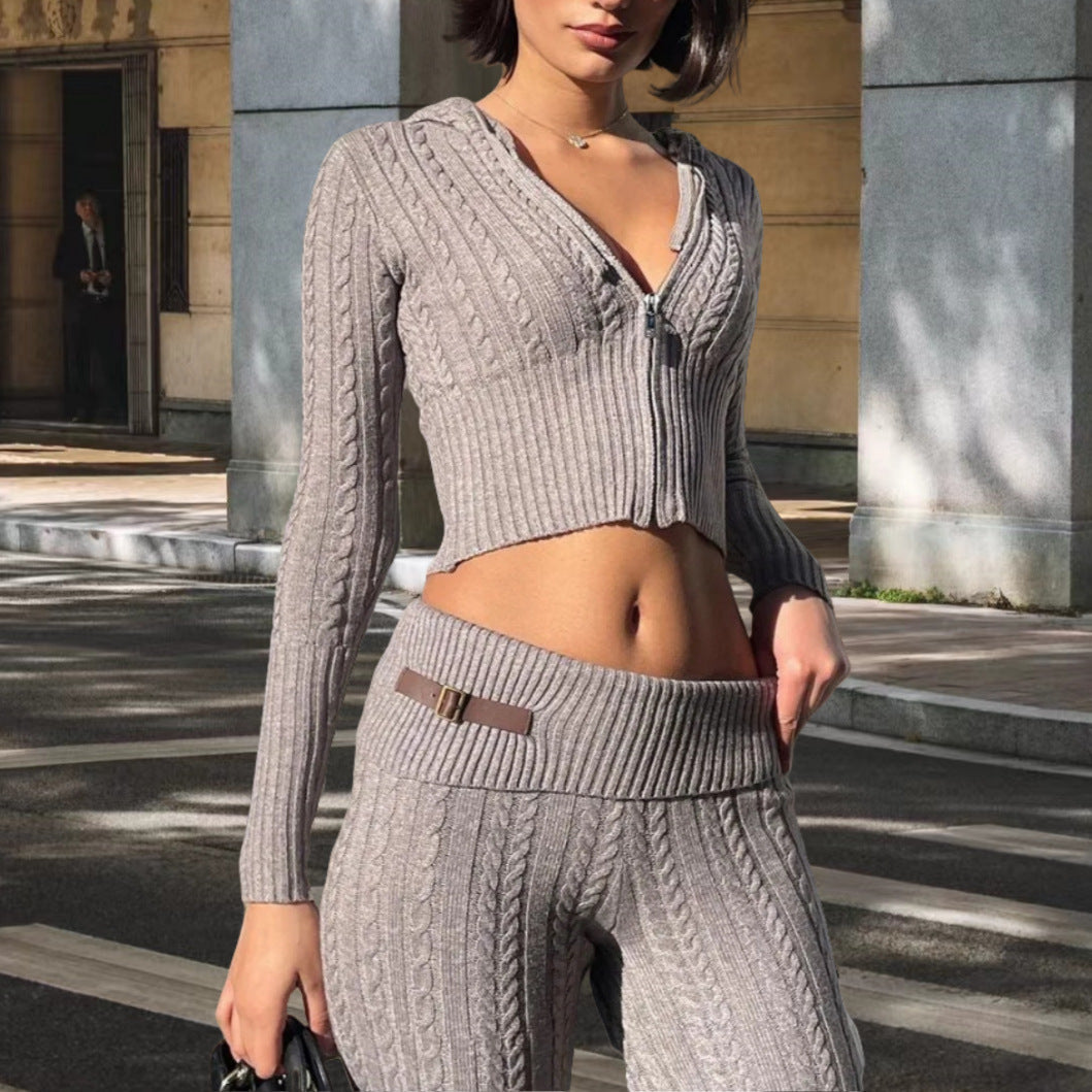 Damen Strickanzug mit Reißverschluss und weitem Bein R&B