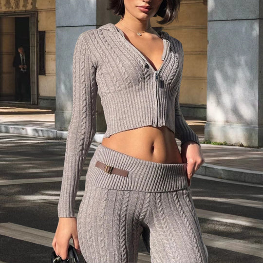 Damen Strickanzug mit Reißverschluss und weitem Bein R&B