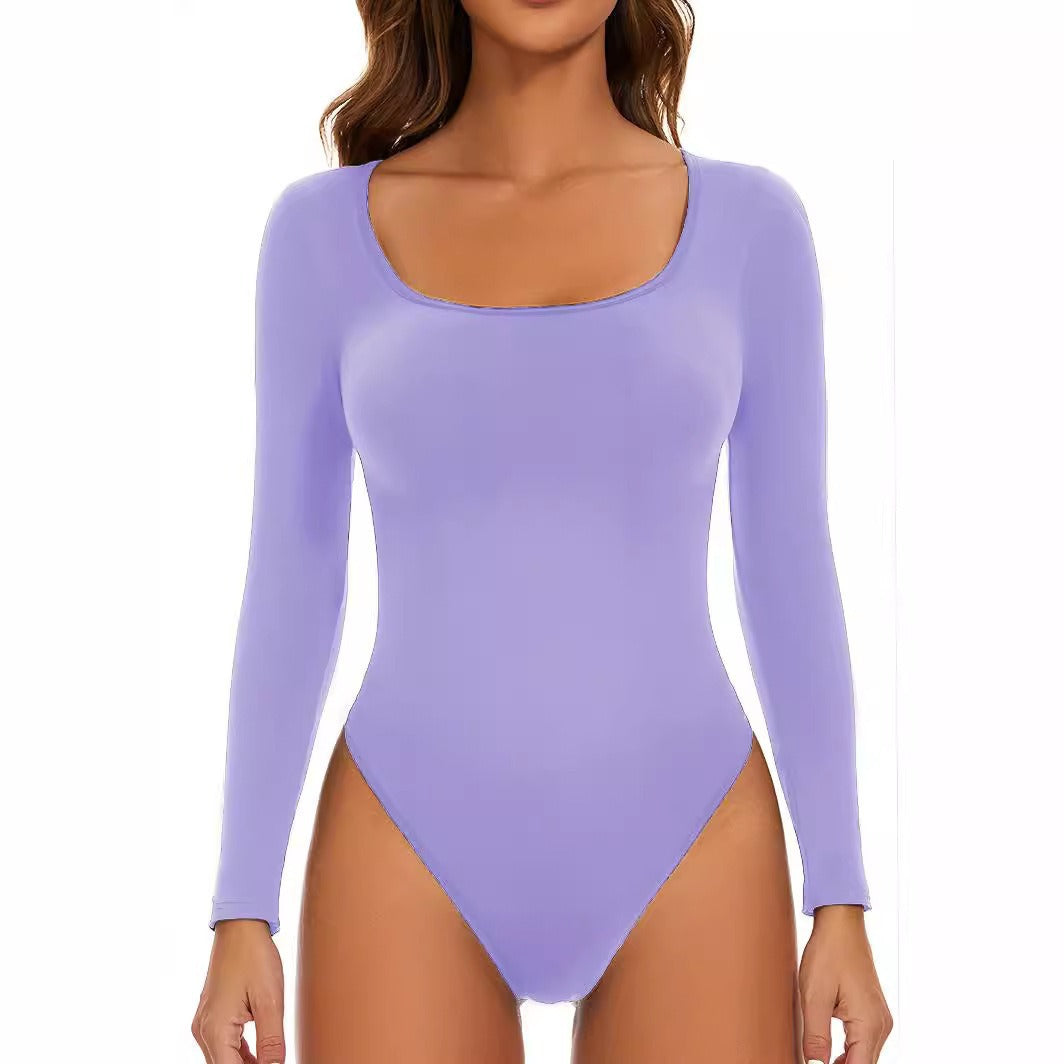 Damen Langarm Bodysuit mit tiefem Ausschnitt und figurformender Passform R&B