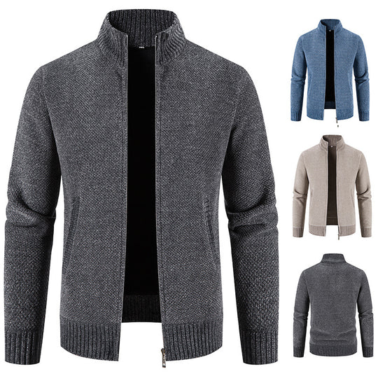 Herren modische Strickjacke mit hochgeschlossenem Kragen und Reißverschluss R&B