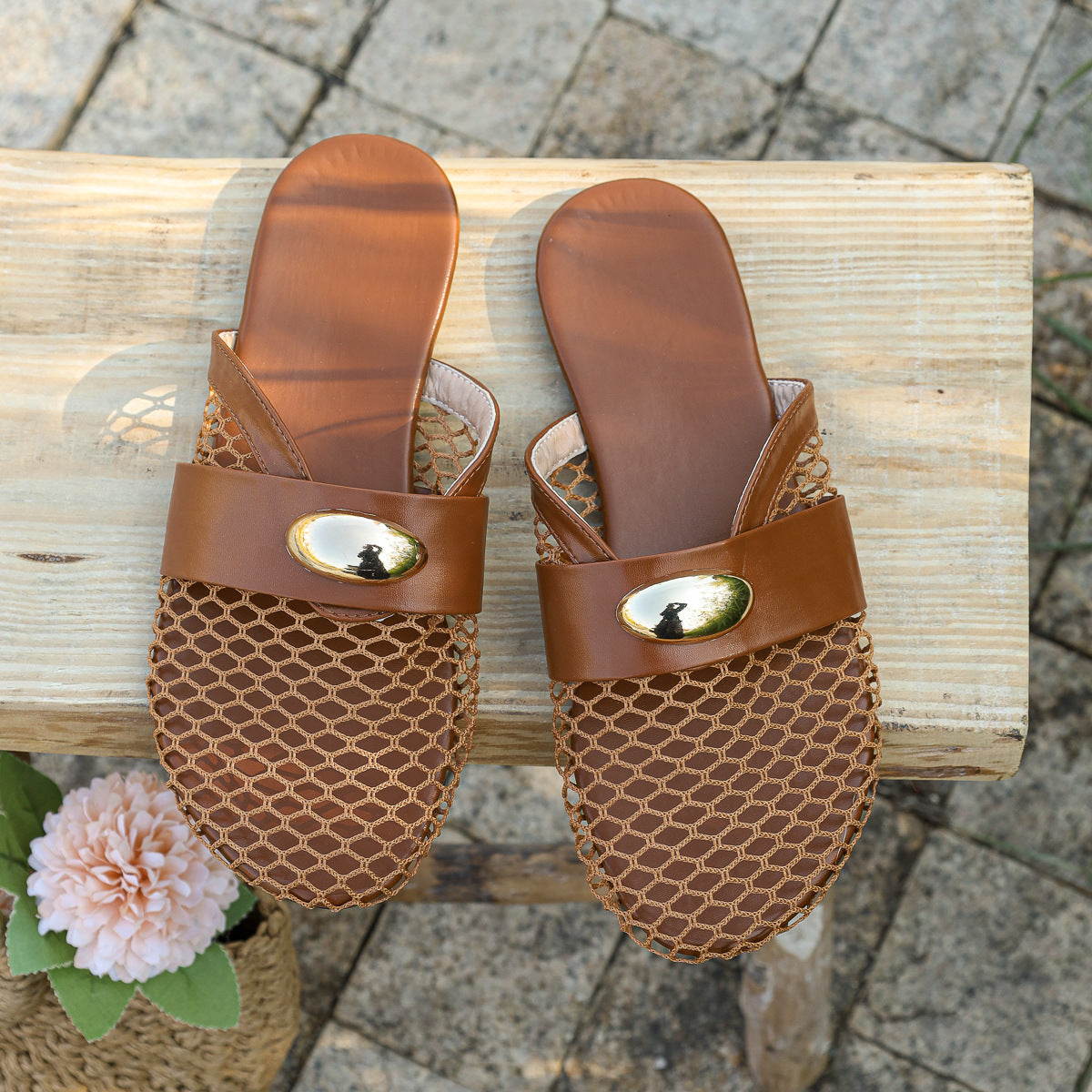 Damen Clogs mit modischem Netzdesign und eleganter Schnallenapplikation R&B