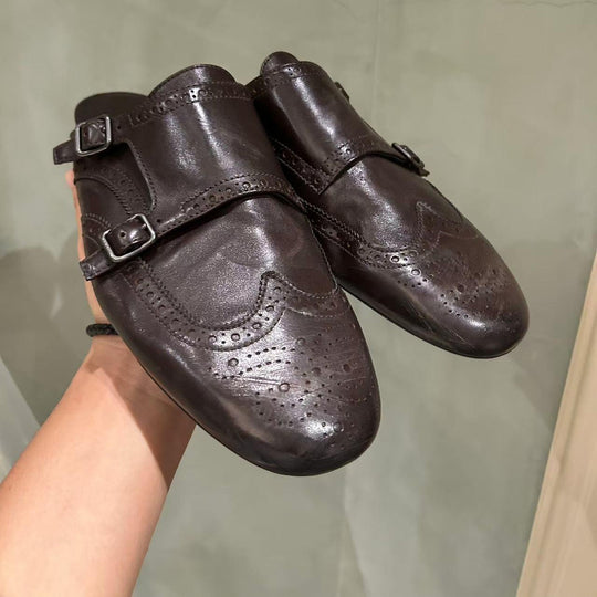 Damen elegante Mokassins mit doppeltem Riemen und feiner Prägung R&B