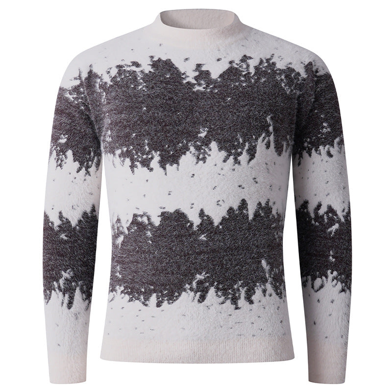 Damen kreativer Strickpullover mit hohem Kragen und einzigartigem Muster